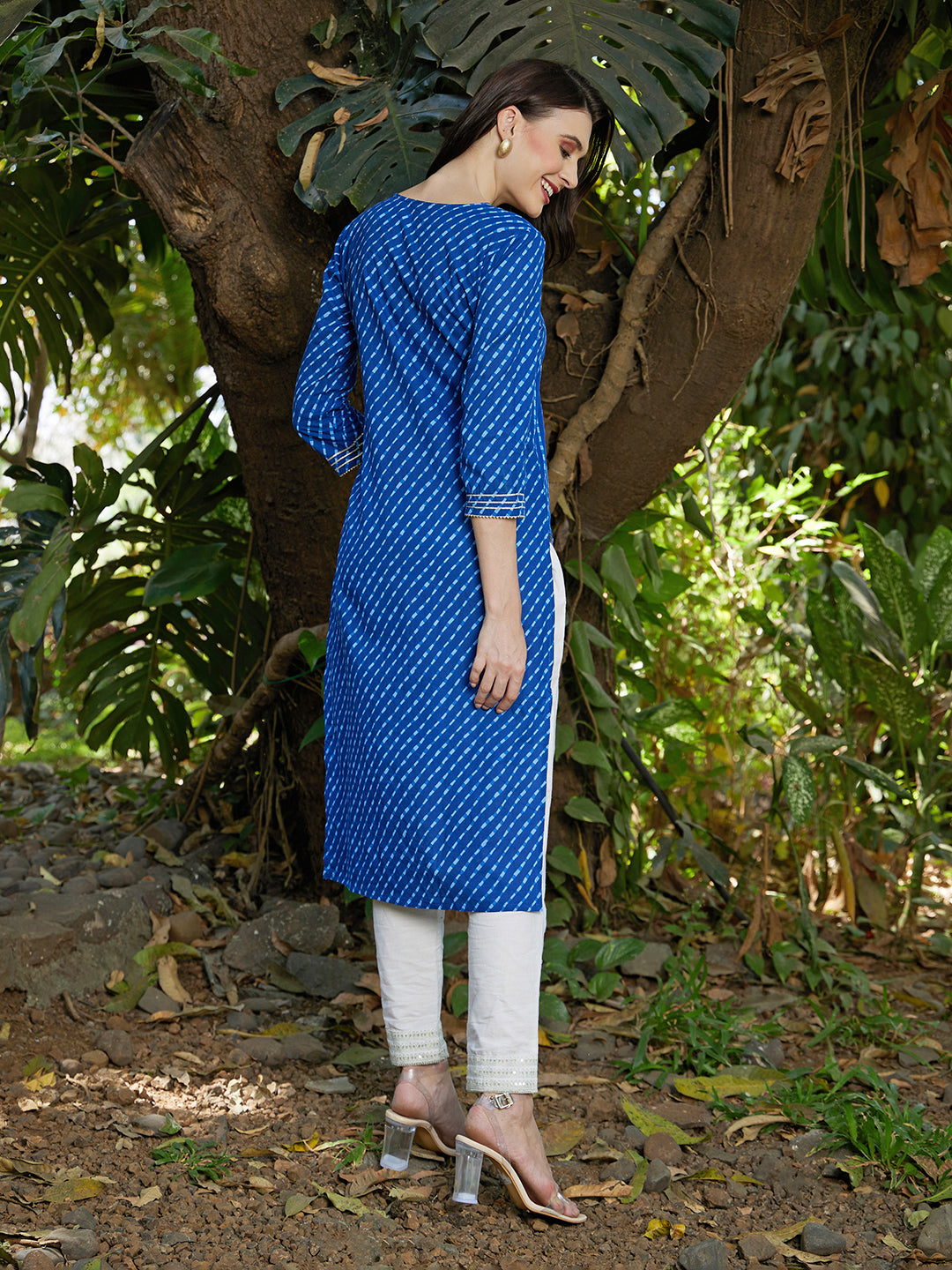 Leheriya Printed & Sequin Embroidered Straight Fit Kurta – Dark Blue