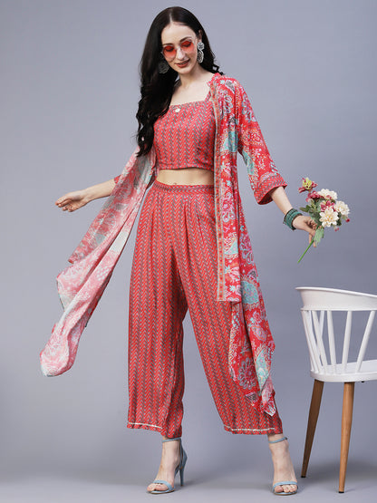 Buy Off-White Flared Palazzo And Crop Top In Resham Embroidery