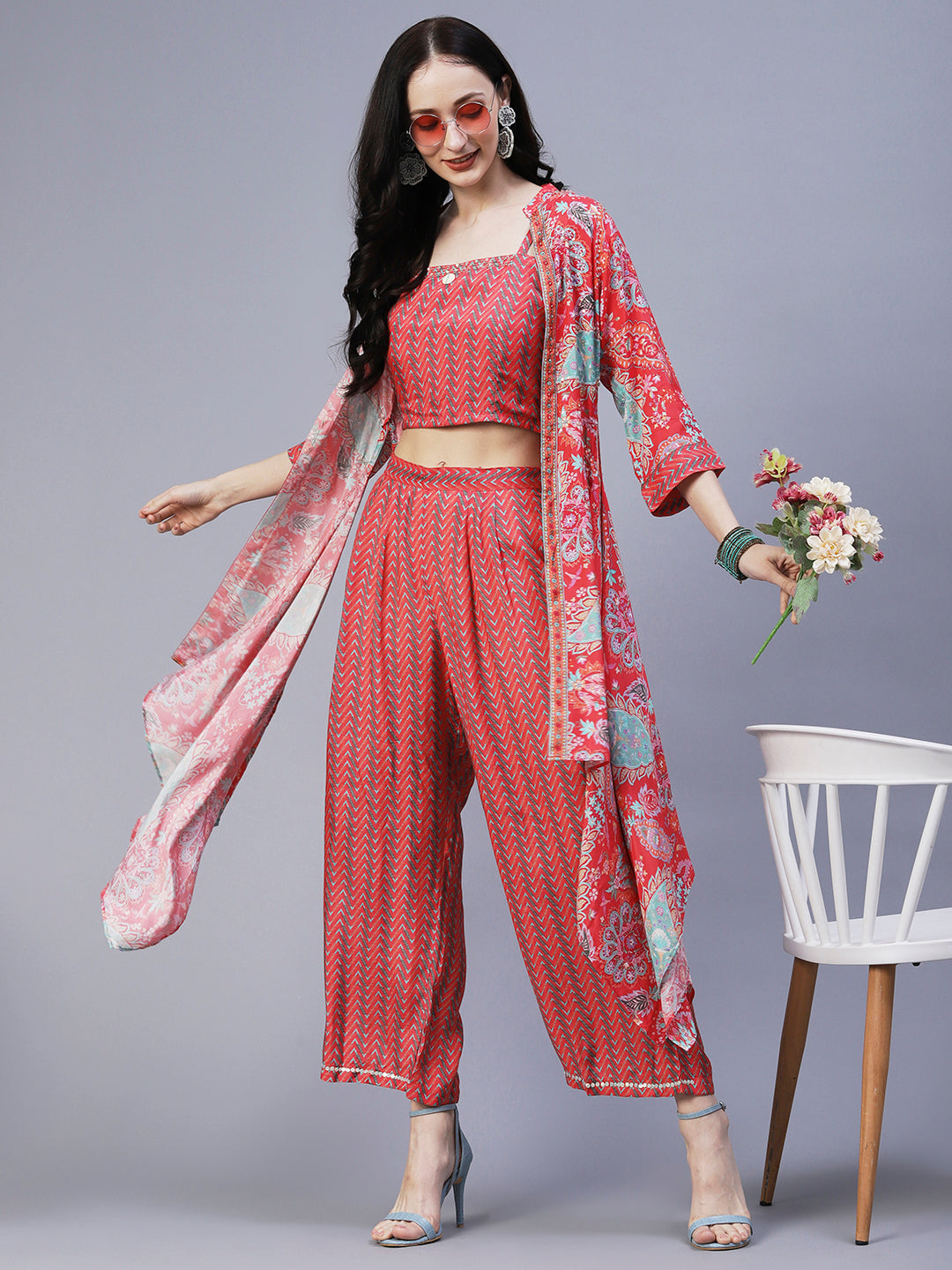 Beige embroidered crop top with palazzo pants Design by Sanya Gulati at  Pernias Pop Up Shop 2023