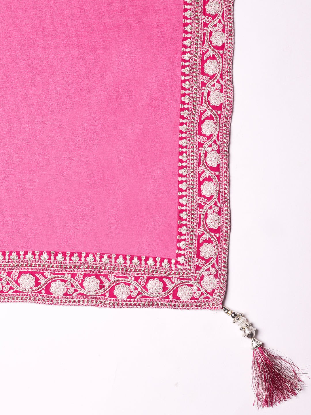 Solid Resham & Sequins Embroidered Gown with Embroidered Dupatta - Fuchsia Pink