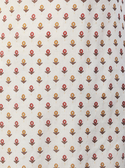 Floral Block Printed Mirror Embroidered Kurta With Printed Sharara & Dupatta - Off-White