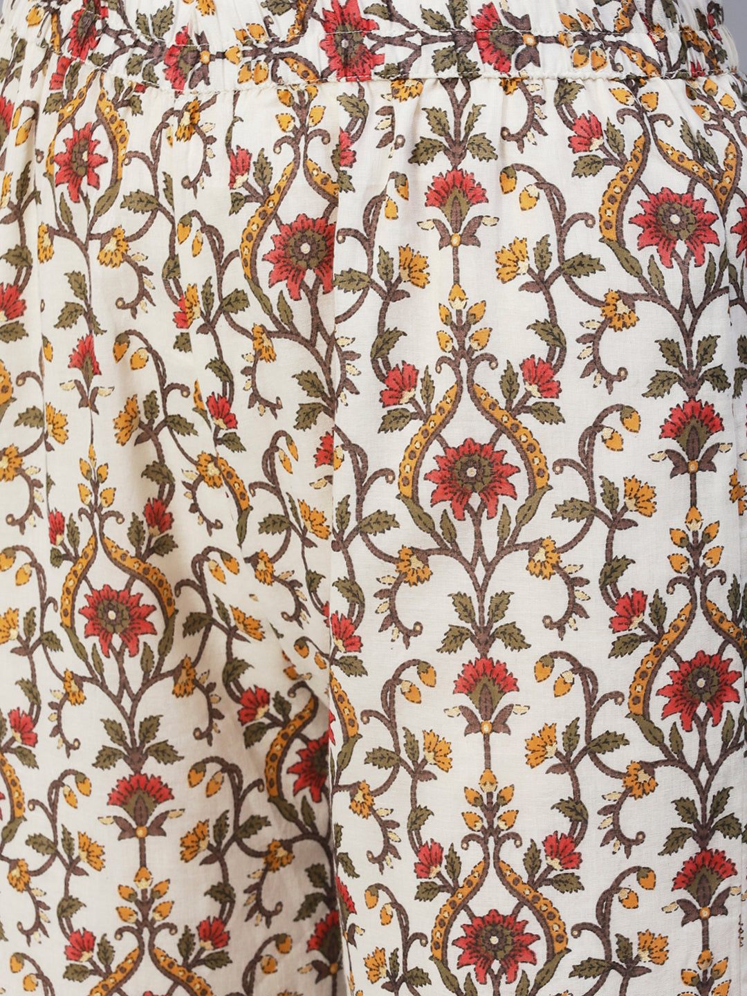 Floral Block Printed Mirror Embroidered Kurta With Printed Sharara & Dupatta - Off-White