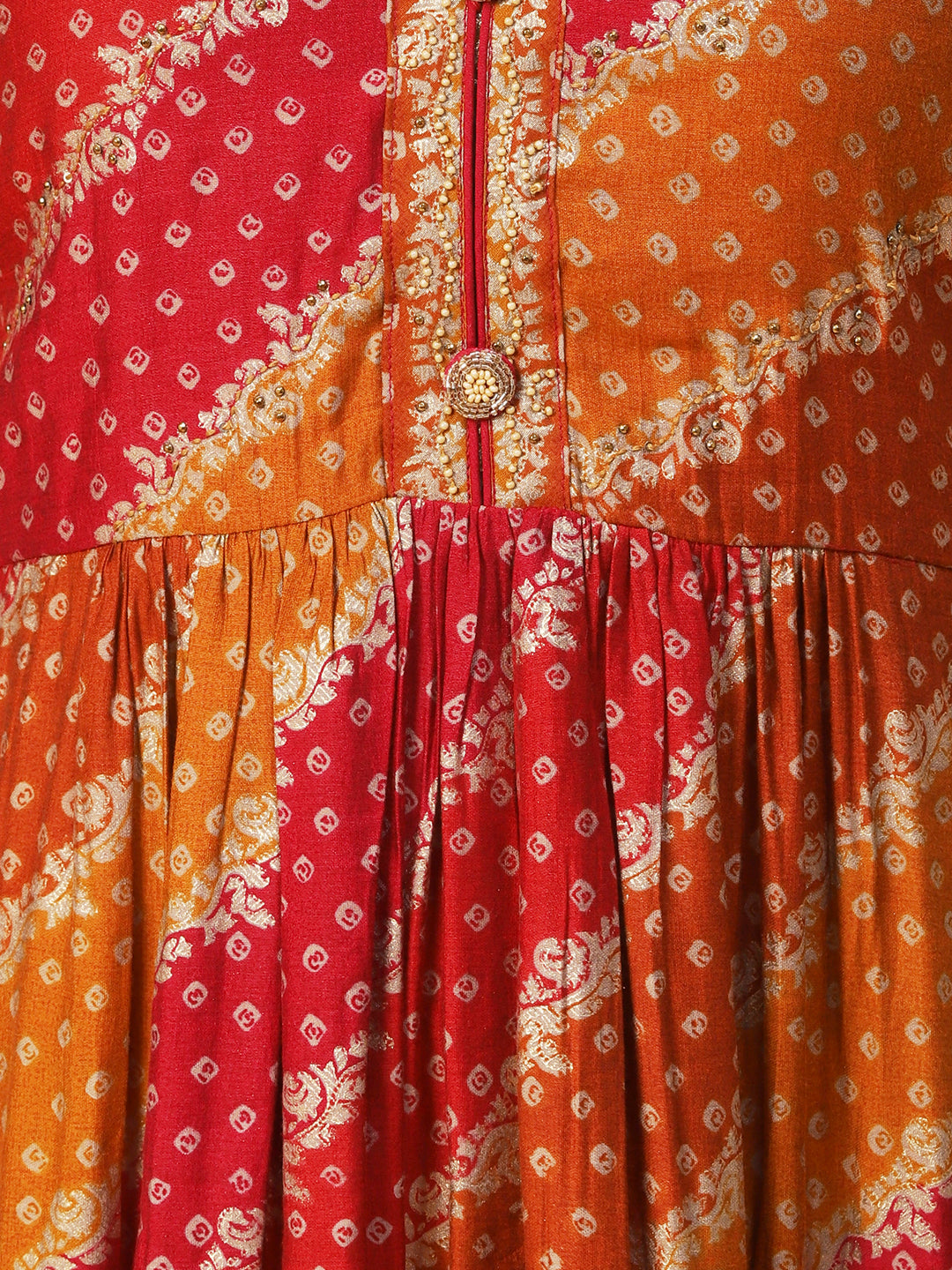 Ethnic Bandhani Printed & Embroidered A-Line Kurta with Pant & Dupatta - Magenta