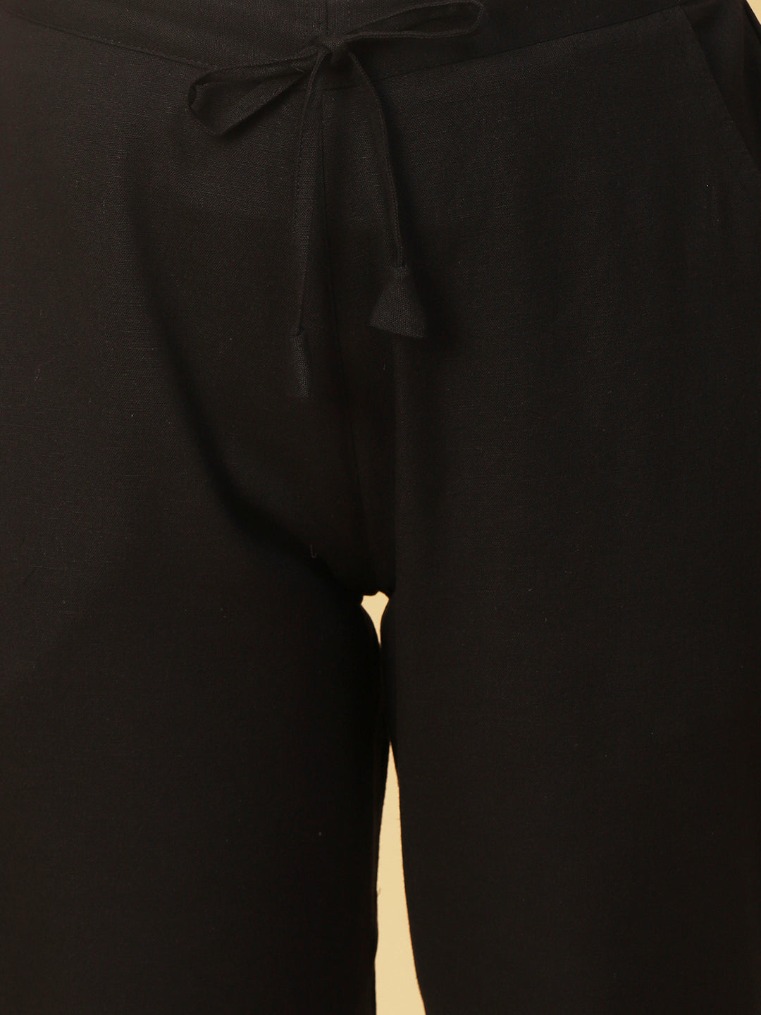 Abstract & Foil Printed Zari Dori & Resham Embroidered Kurta With Pants - Black