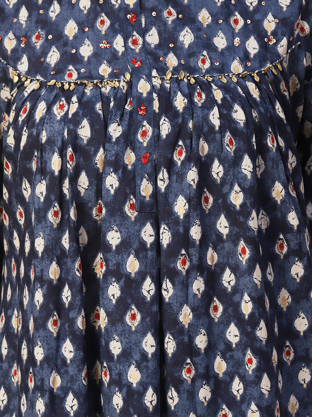 Block & Khari Printed Sequins & Leaf Tikki Embroidered Kurta With Pants - Indigo Blue