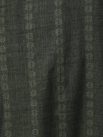 Woven Self Design Resham & sequins Embroidered Kurta - Dark Green