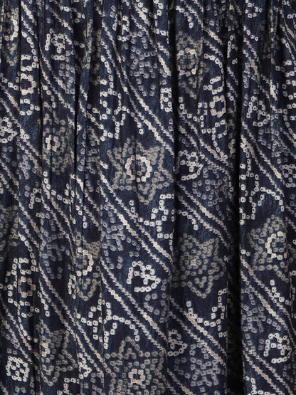 Bandhani Printed Sequins & Zari Embroidered Flared High Slit Kurta With Pants - Blue