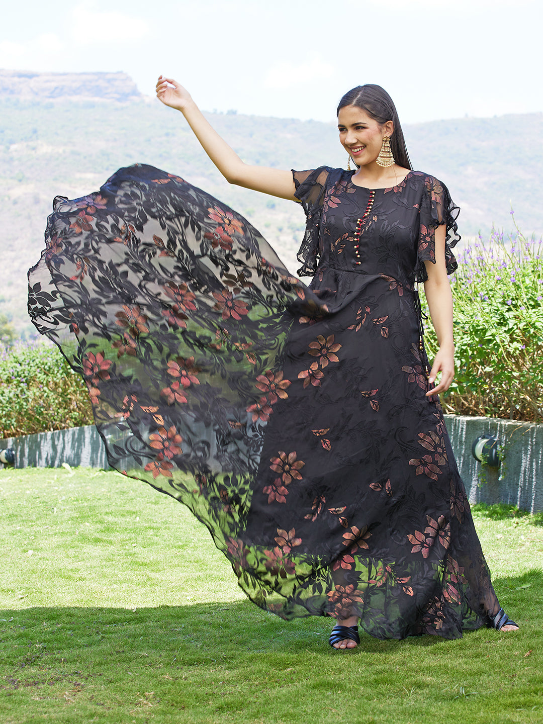 Multicolor Abstract Floral Printed Smoked Maxi Dress | EST-SEW-819 |  Cilory.com