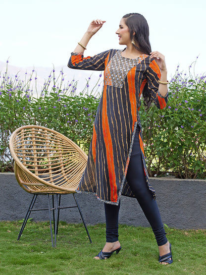 Leheriya Printed & Embroidered Straight Fit Kurta – Multi