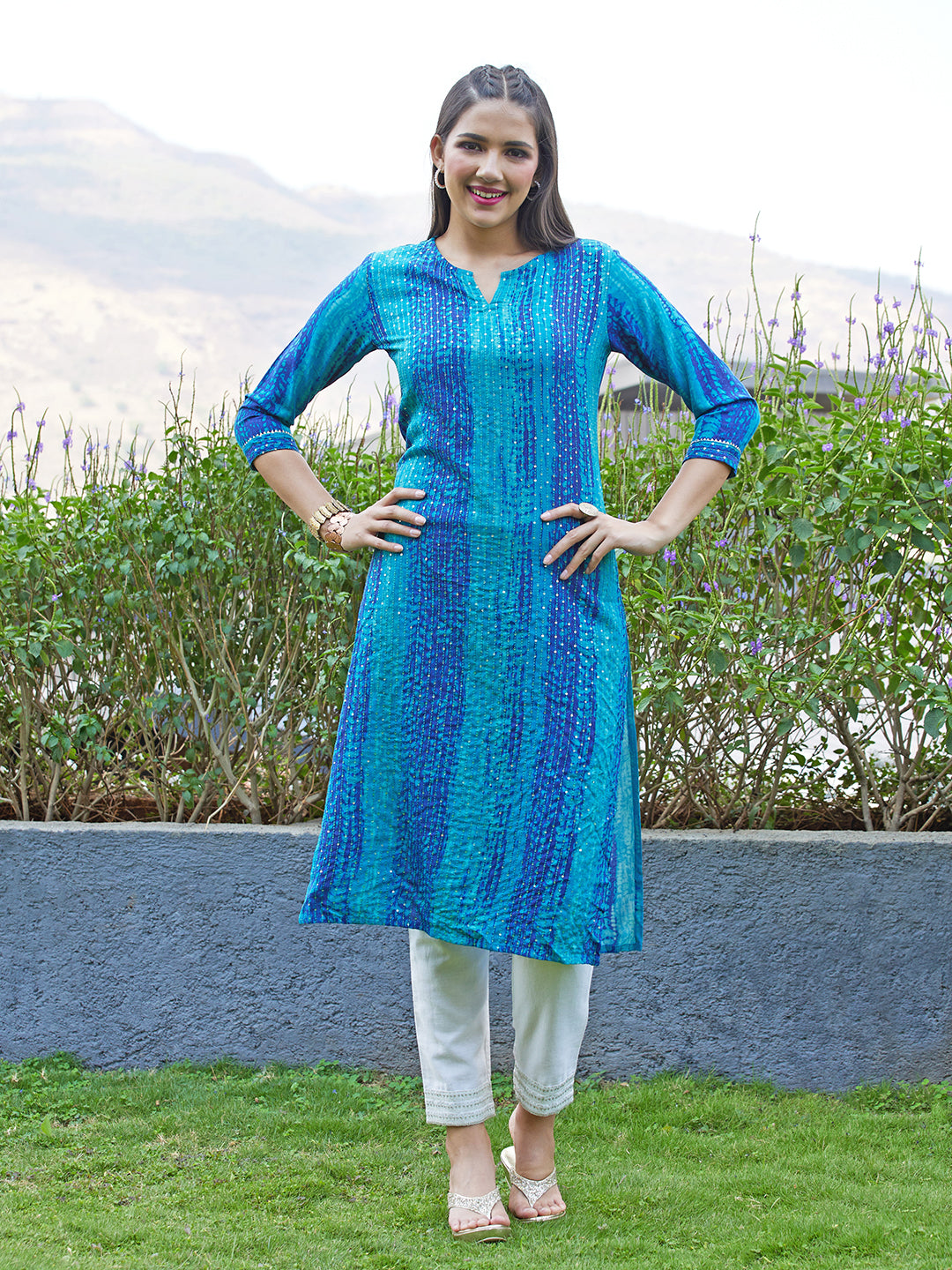 Ethnic Printed & Sequin Embroidered Straight Fit Kurta - Multi