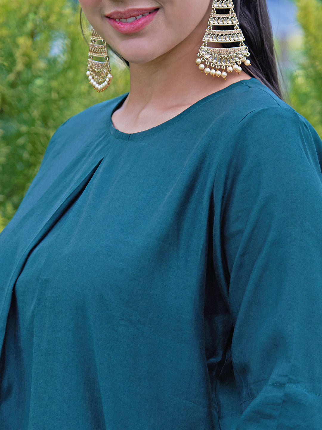 Floral Hand Embroidered Co-ords - Dark Green