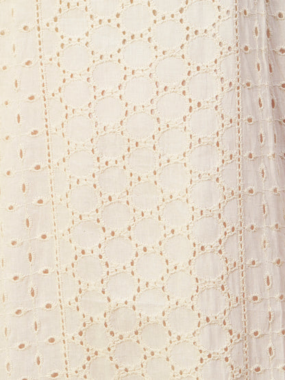 Solid Mirror & Resham Embroidered Schiffili Work Kurta - Off White