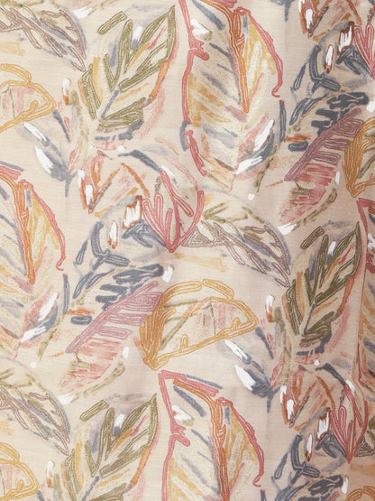 Leaf Foil Printed Sequins Embroidered Kurta With Printed Pants Set - Beige & Multi