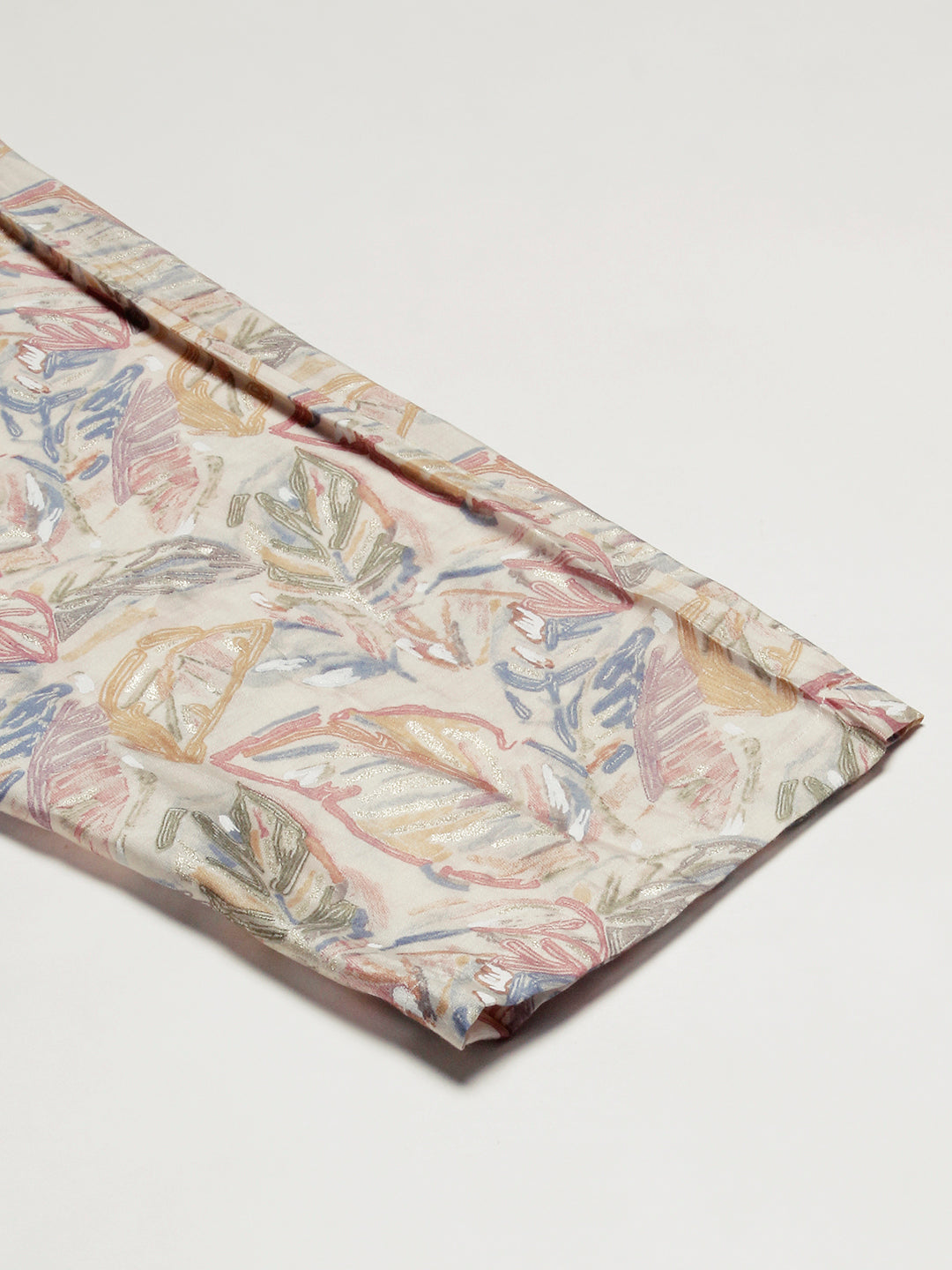 Leaf Foil Printed Sequins Embroidered Kurta With Printed Pants Set - Beige & Multi