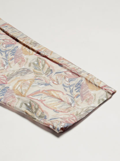 Leaf Foil Printed Sequins Embroidered Kurta With Printed Pants Set - Beige & Multi