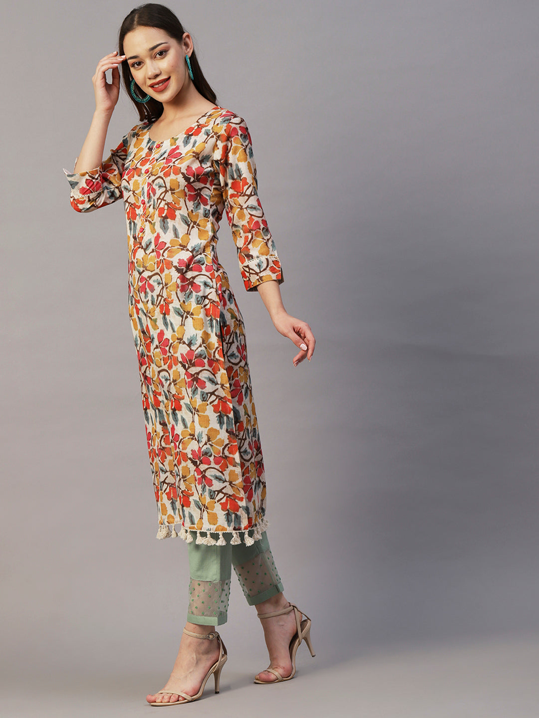 Floral print 2024 straight kurta