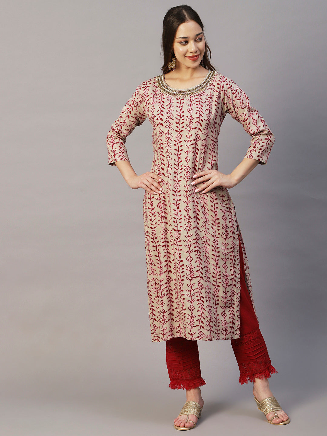 Jaipur Kurti Beige Solid Cotton Lycra Leggings