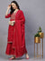 Bandhani Printed & Embroidered Straight Fit Kurta with Sharara & Dupatta - Red
