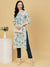 Floral Printed & Embroidered Straight Fit Kurta - Off White