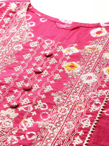 Bandhani Print & Sequins Embroidered Straight Kurta - Pink