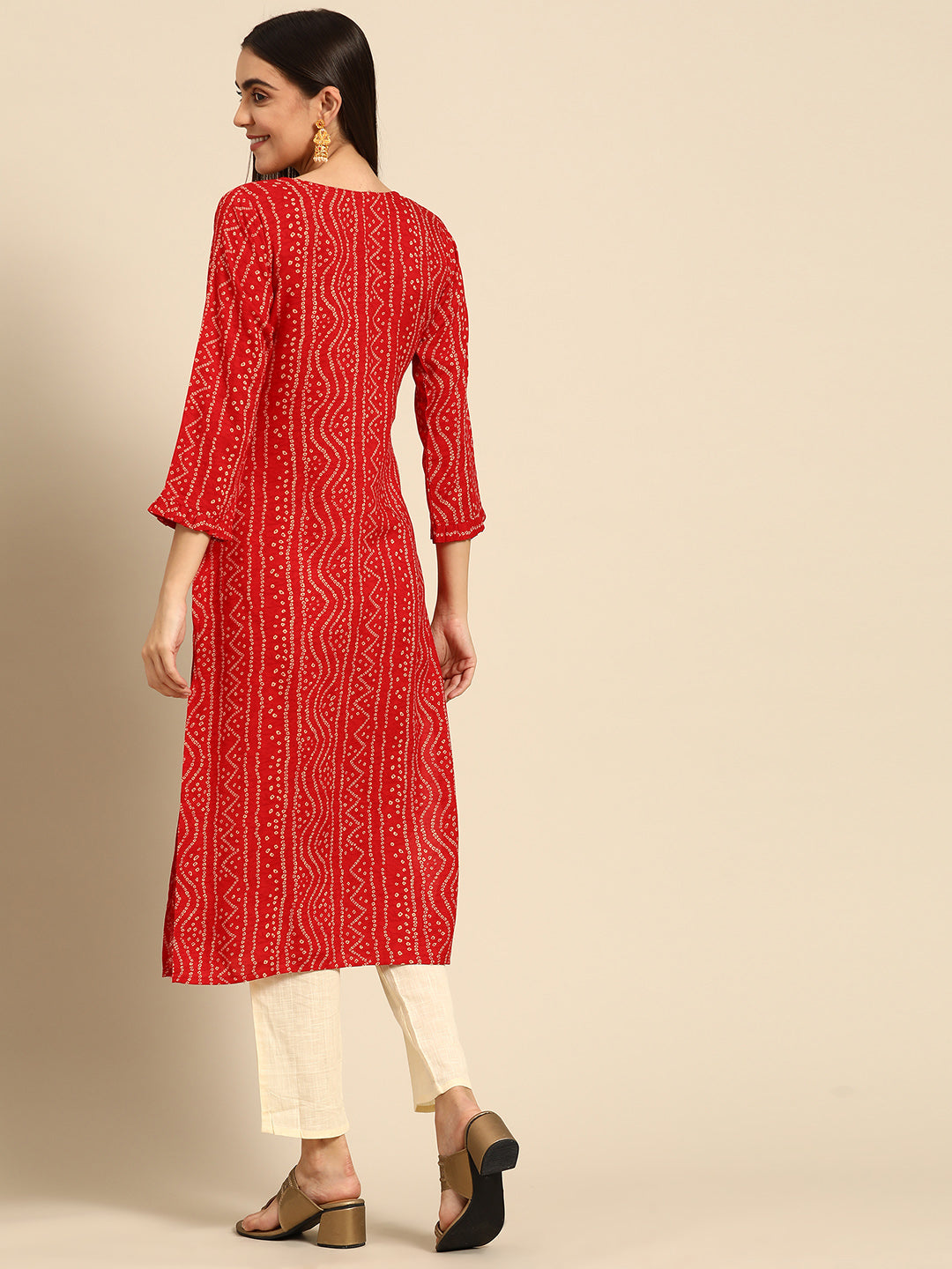 Dense Bandhani Printed & Hand Embroidered Kurta - Red