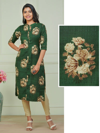 Floral Printed & Self Designed Poly Cotton Kurti