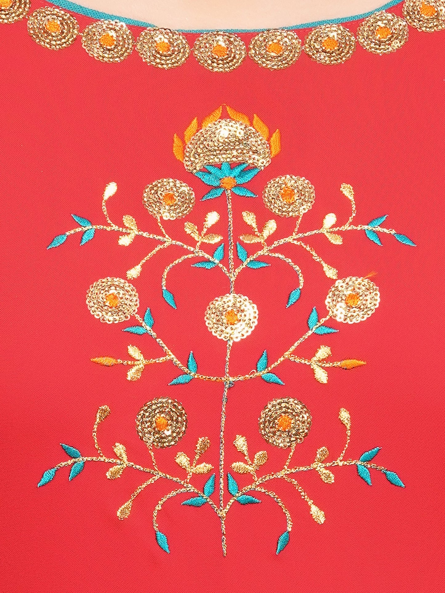 Sequins Embellished & Floral Embroidered Multi-Panel Maxi